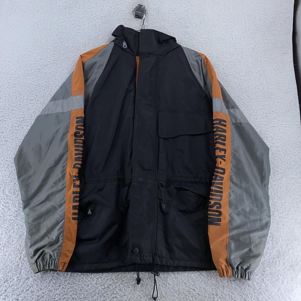 Harley-Davidson Jacket Mens Medium Hooded Lined Windbreaker Moto Coat Motorcycle